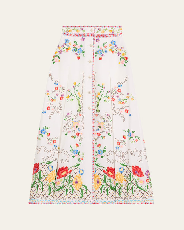 Floral Embroidered Midi Skirt